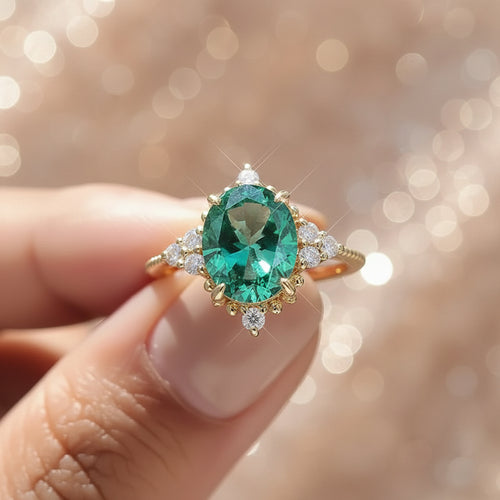 Bague Zircon Verte Taille Ajustable — Élégance & Caractère